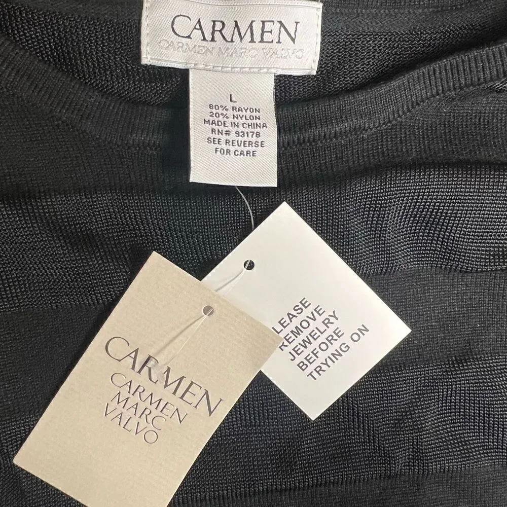 NWT Carmen Marc Valvo Couture Short Sleeve Knit Top Sz L
